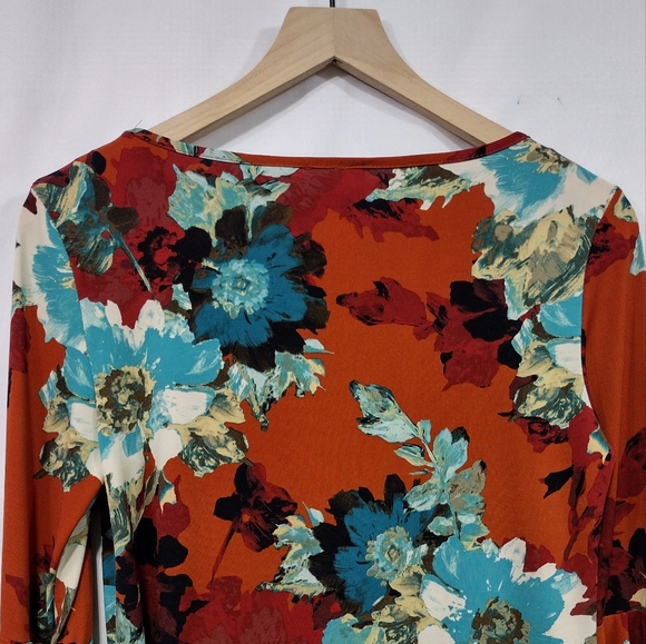 NWT Coco Bianco Floral Bell Sleeve Top Womens S Red Blue Boho Retro Artsy Beach - Picture 6 of 10